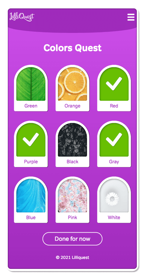 quest-screenshot The colors quest within LilliQuest, showing how the objects are checked off